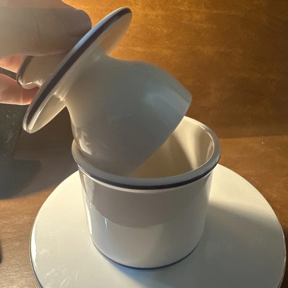 Butter Bell Crock L Tremain White With Blue Ceramic Butter Keeper